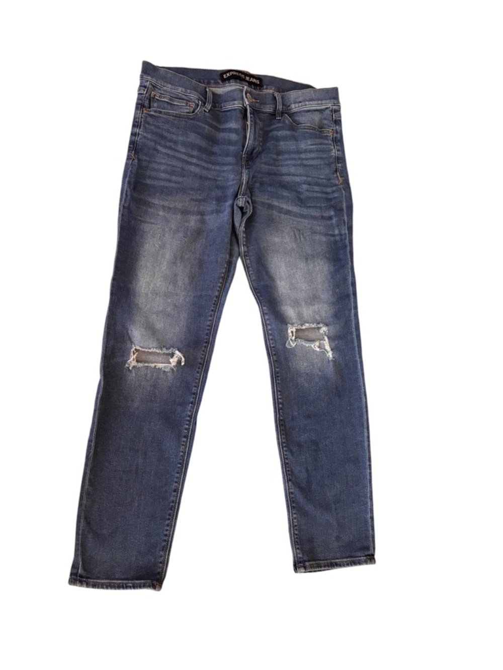Express Women's Skinny Jeans in Faded Blue with Knee Rips